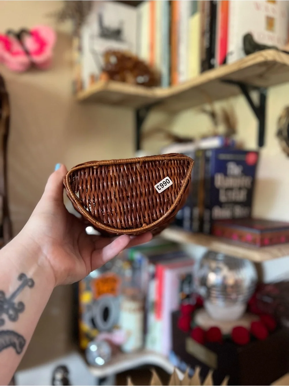 Vintage Brown Wicker Handled Basket